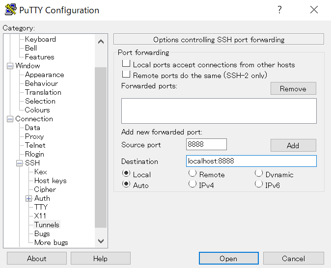 IMG: Port forwarding using Putty